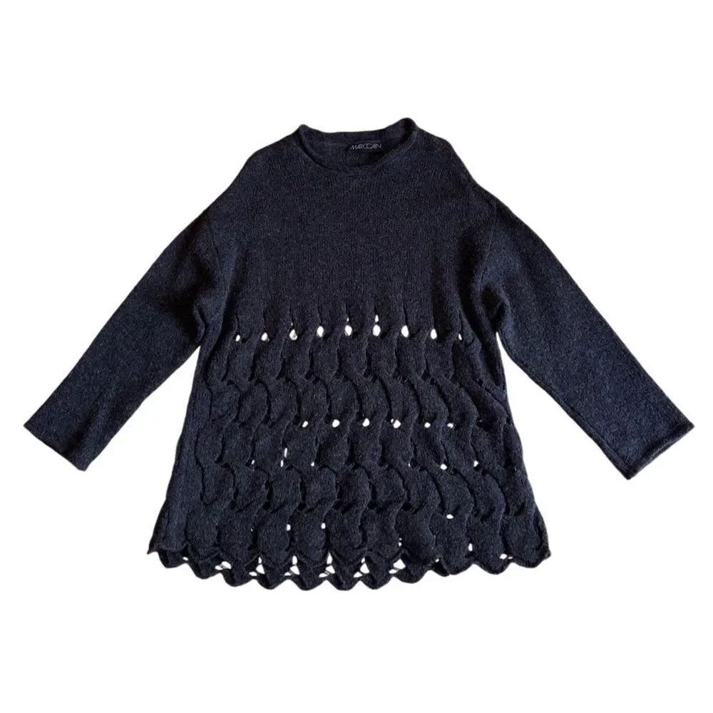 MARC CAIN Women's Virgin Wool Knit Tunic Sweater Top in Dark Grey Size 8
